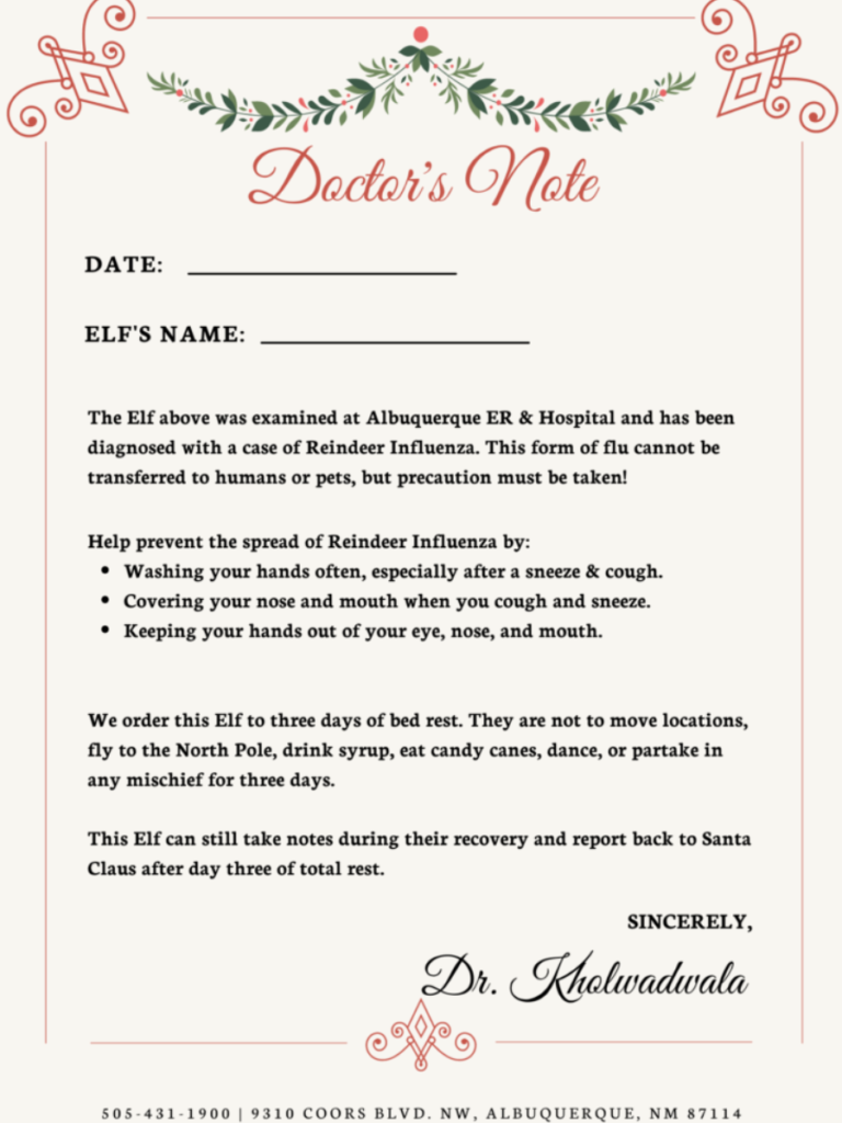 Elf on the shelf Doctor Note 