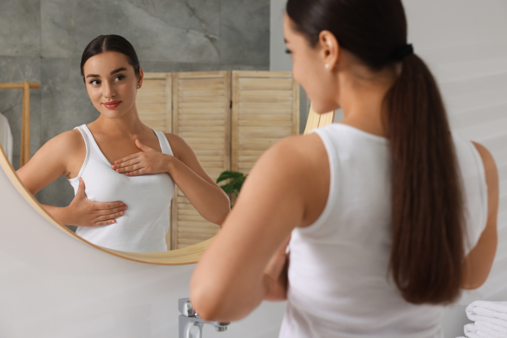 Woman doing self-exam